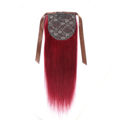 Authris Straight Human Hair Ribbon Ponytail | Burgundy
