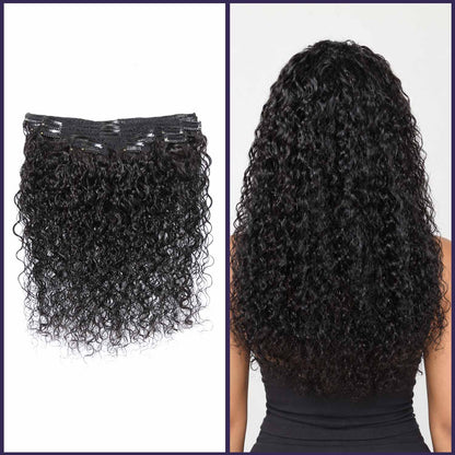 Authris Water Wave 8-Piece Clip-In Human Hair Extensions | Natural Black