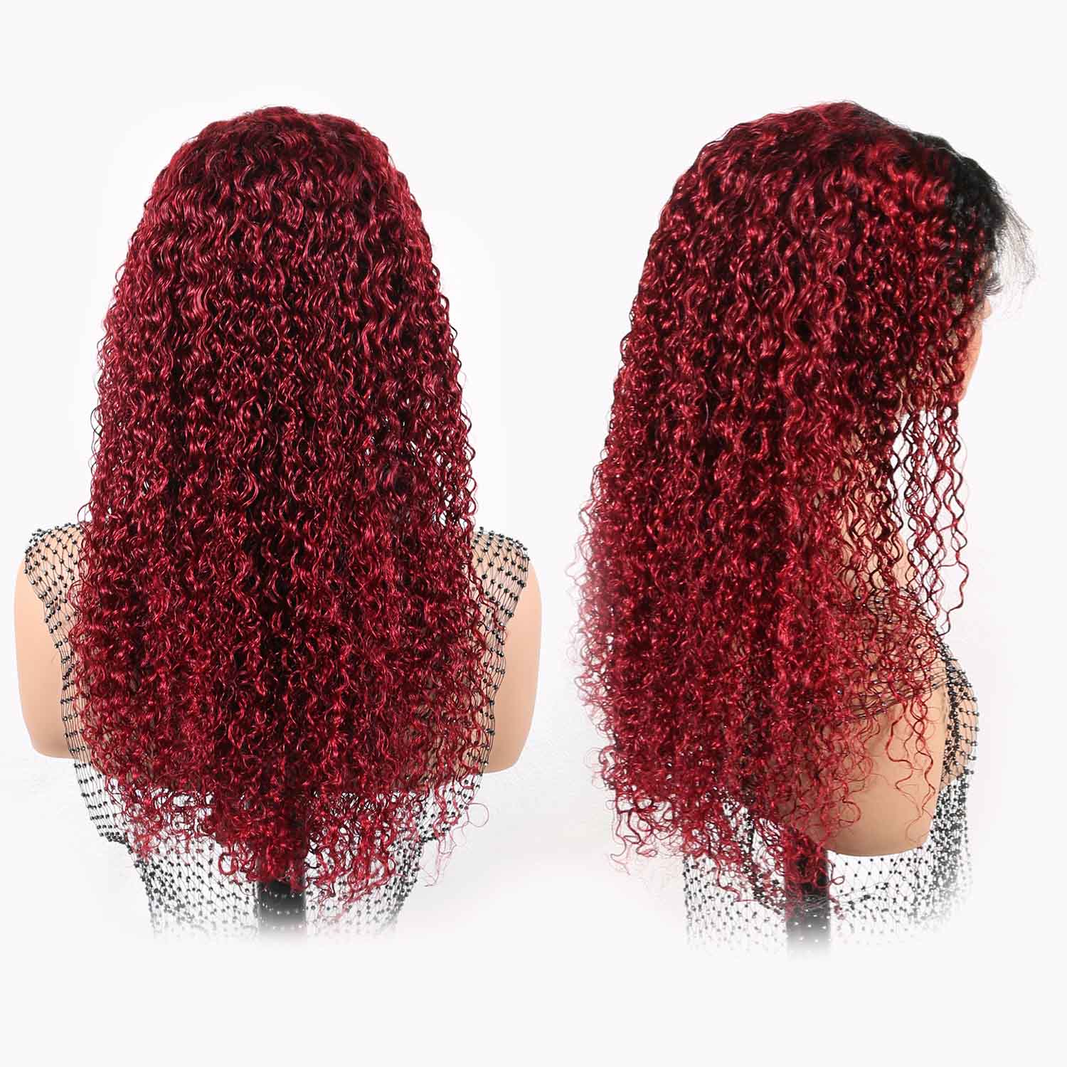 Authris Curly HD Lace Front Human Hair Wig | Burgundy Ombre product photo 3