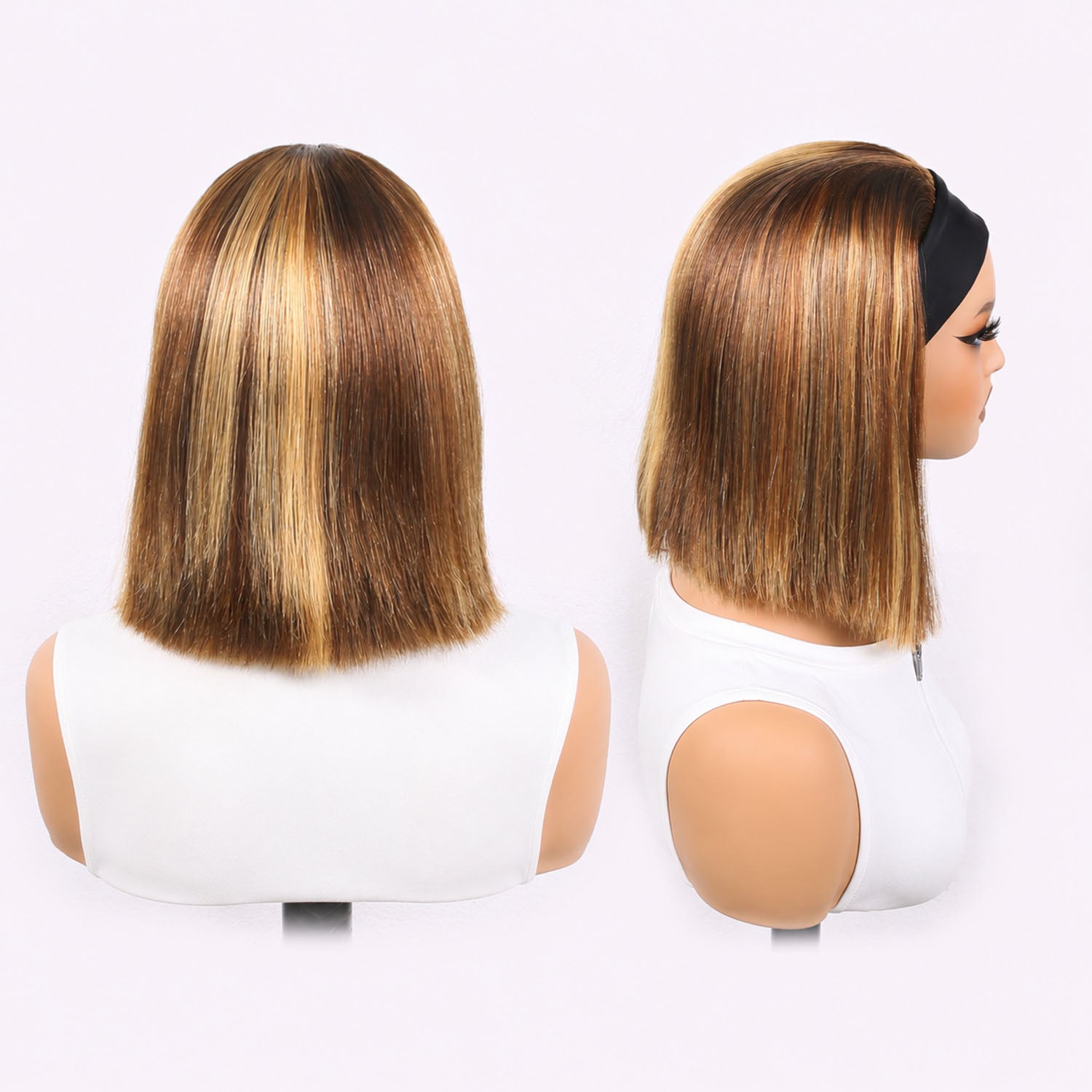 Authris Straight Headband Bob Human Hair Wig | Blonde Highlights