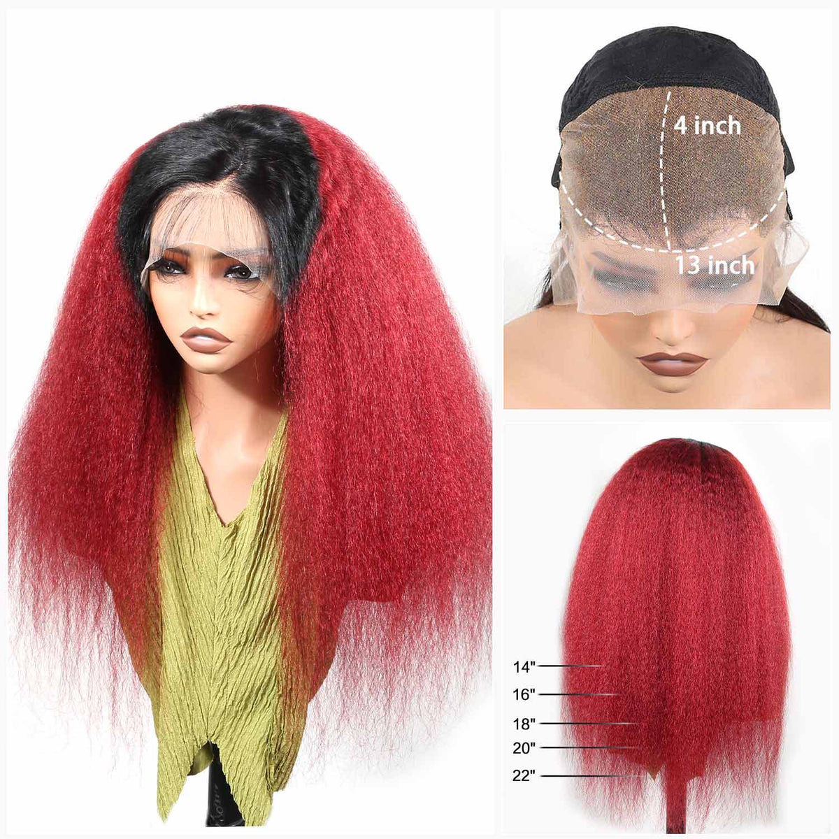 Authris Kinky Straight HD Lace Front Human Hair Wig | Burgundy Ombre