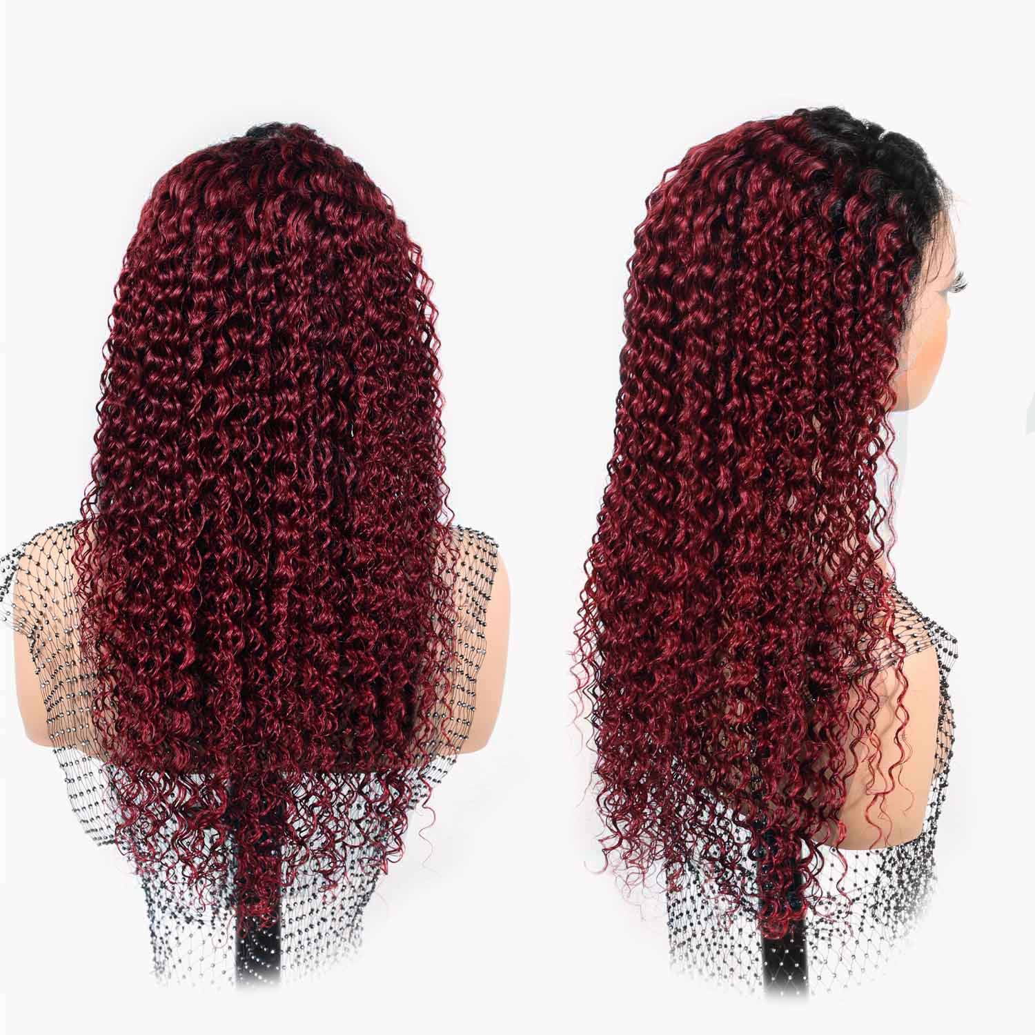 Authris Deep Wave HD Lace Front Human Hair Wig | Burgundy Ombre