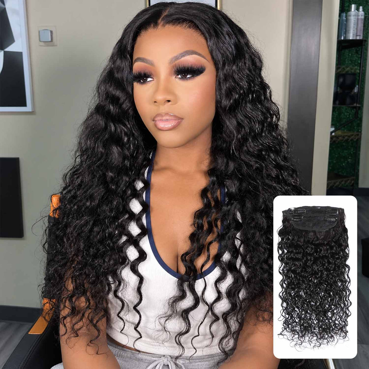 Authris Deep Wave 4-Piece Clip-In Human Hair Extensions | Natural Black