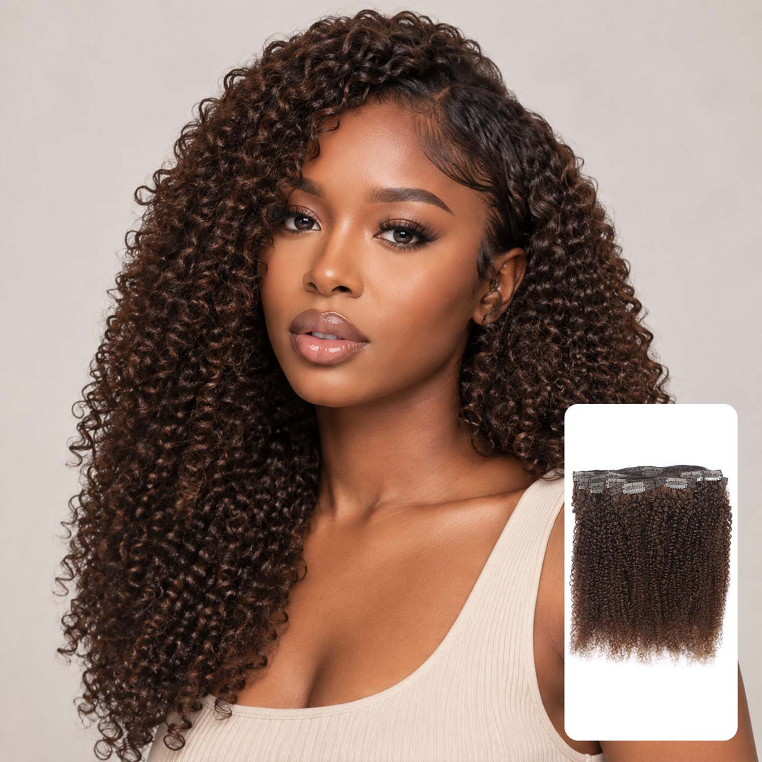 AUTHRIS Afro Kinky Curly Clip-Ins (8-Piece) | Chocolate Brown