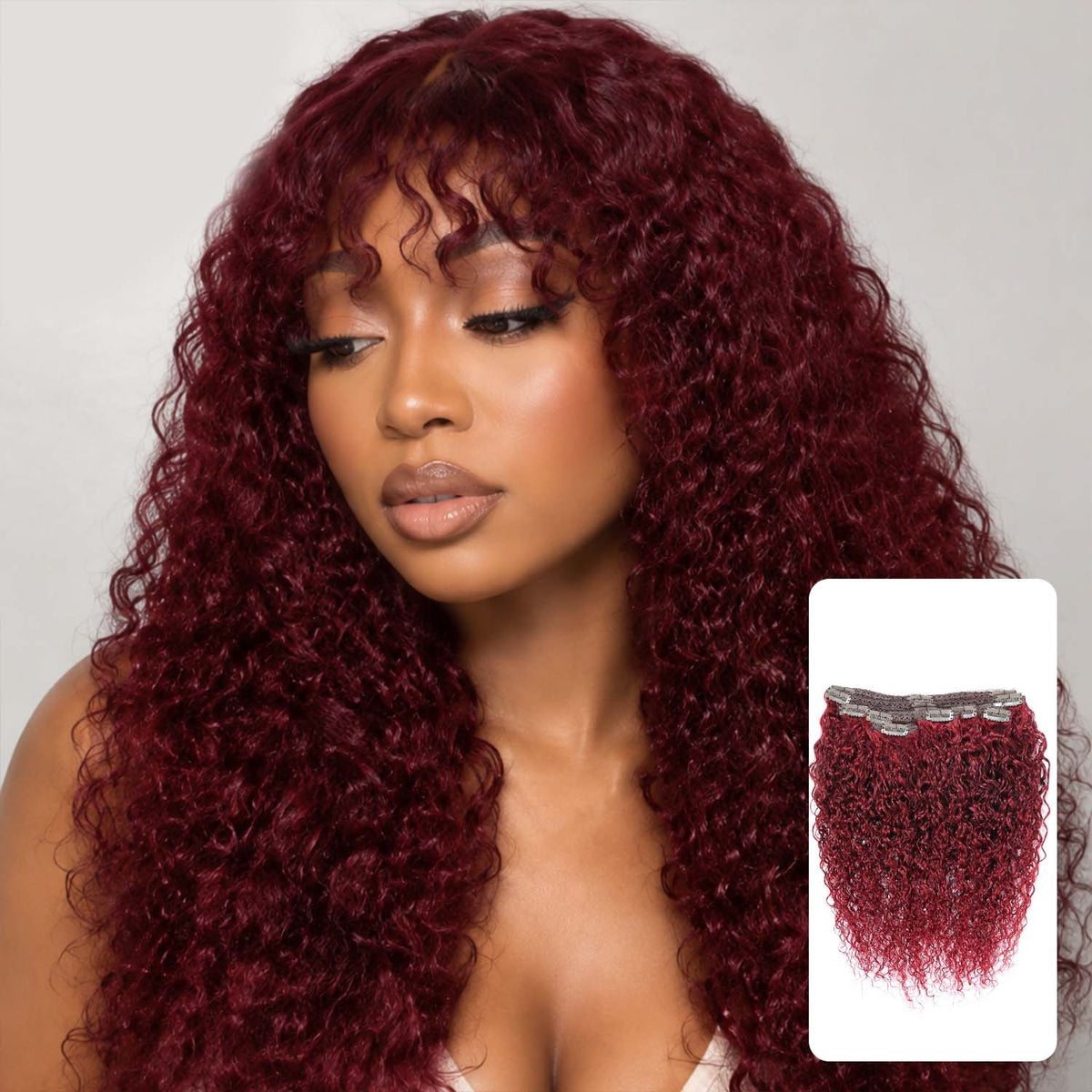 Authris Curly 8-Piece Clip-In Human Hair Extensions | Burgundy