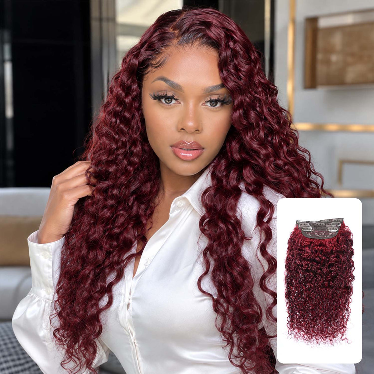 Authris Water Wave 4-Piece Clip-In Human Hair Extensions | Burgundy