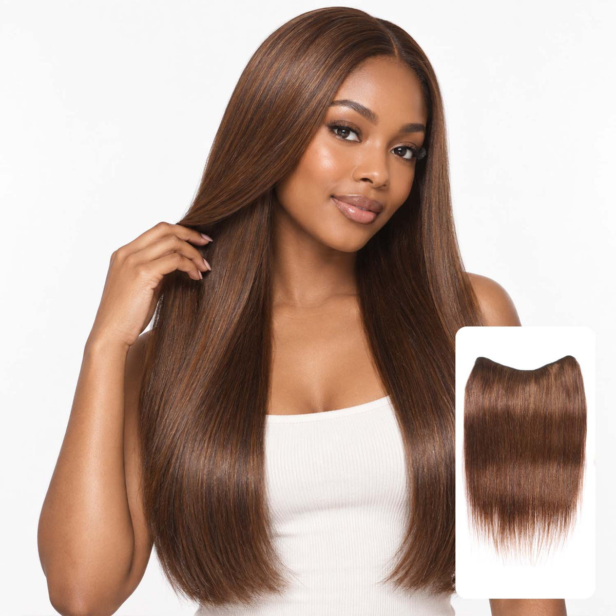Authris Straight 1-Piece Clip-In Human Hair Extensions | Chocolate Brown