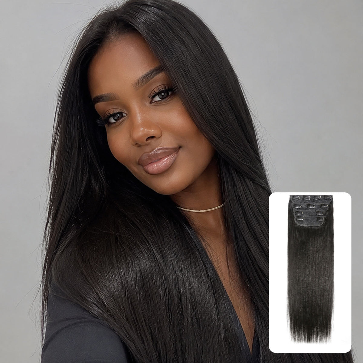 Authris Straight 4-Piece Clip-In Human Hair Extensions | Natural Black