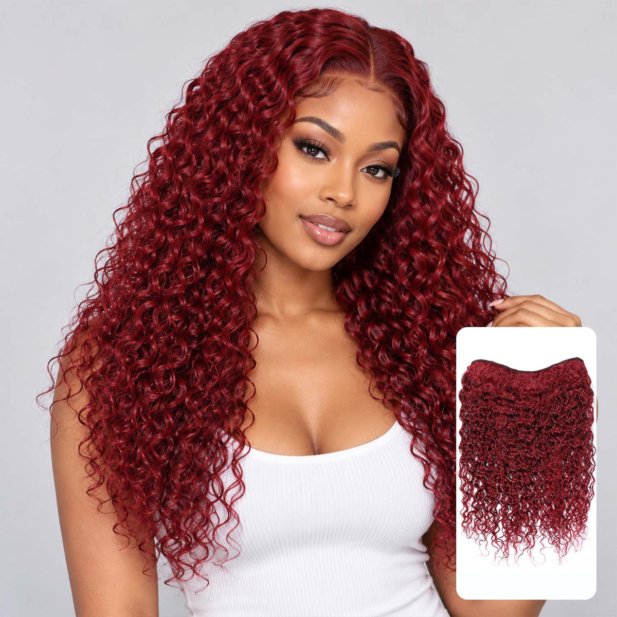 Authris Deep Wave 1-Piece Clip-In Human Hair Extensions | Burgundy