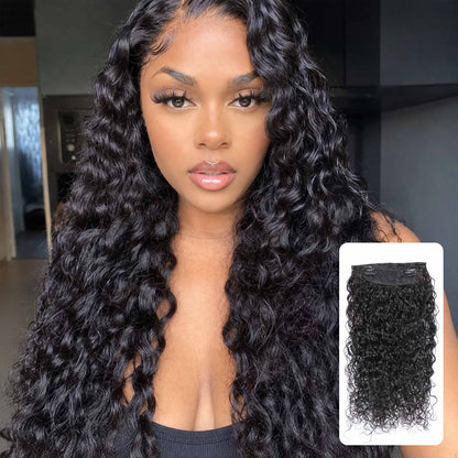 Authris Water Wave 4-Piece Clip-In Human Hair Extensions | Natural Black