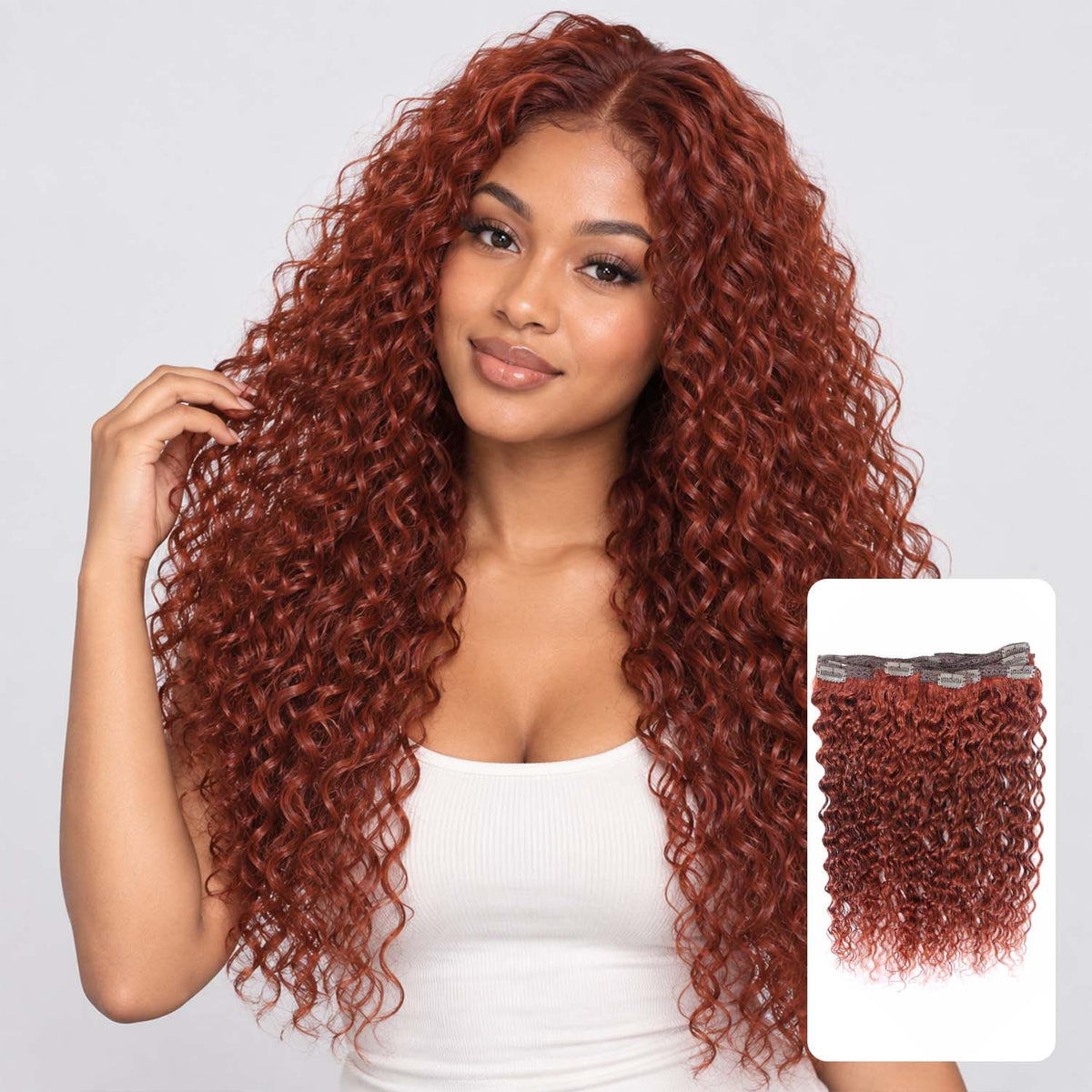 Authris Deep Wave 8-Piece Clip-In Human Hair Extensions | Auburn Brown