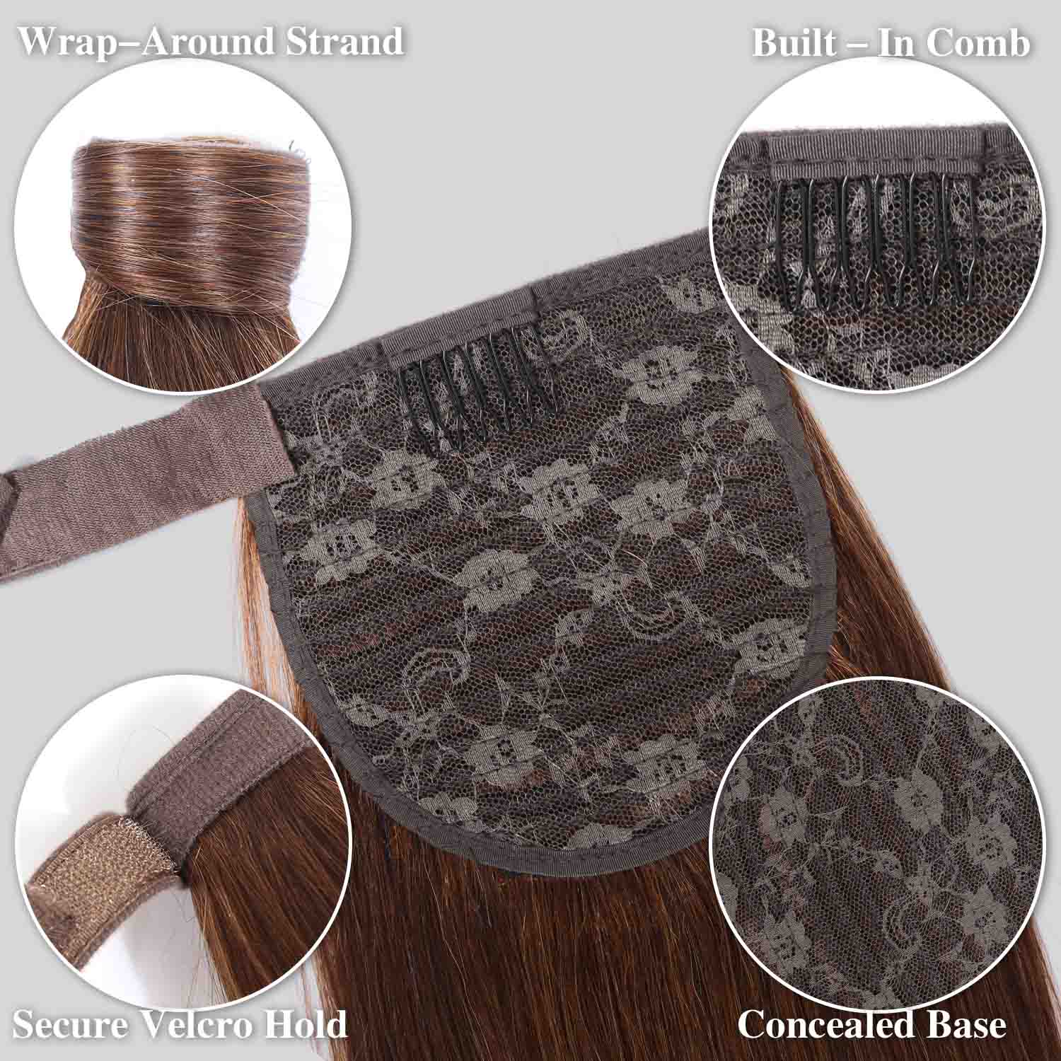 Authris Straight Human Hair Instant Wrap Ponytail | Chocolate Brown