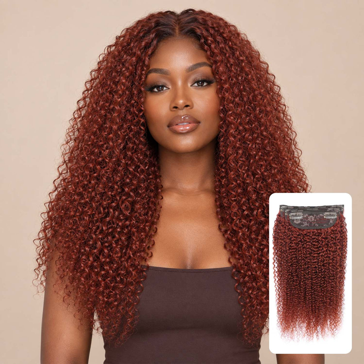 Authris Afro Kinky Curly 4-Piece Clip-In Human Hair Extensions | Auburn Brown