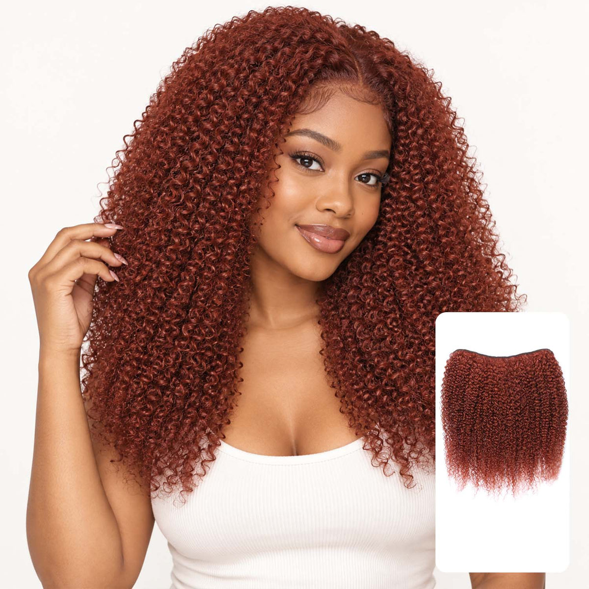 Authris Afro Kinky Curly 1-Piece Clip-In Human Hair Extensions | Auburn Brown