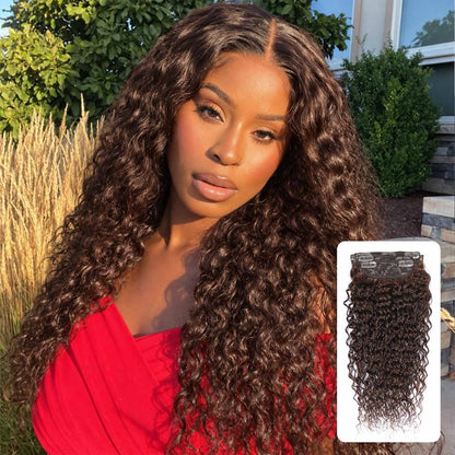 Authris Deep Wave 8-Piece Clip-In Human Hair Extensions | Chocolate Brown