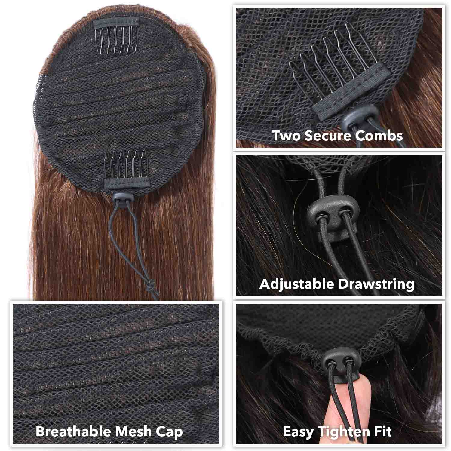 Authris Straight Human Hair Drawstring Ponytail | Chocolate Brown