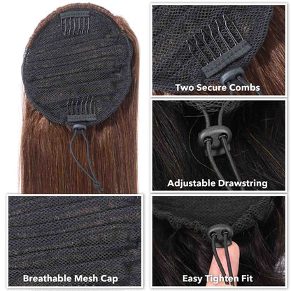 Authris Straight Human Hair Drawstring Ponytail | Chocolate Brown