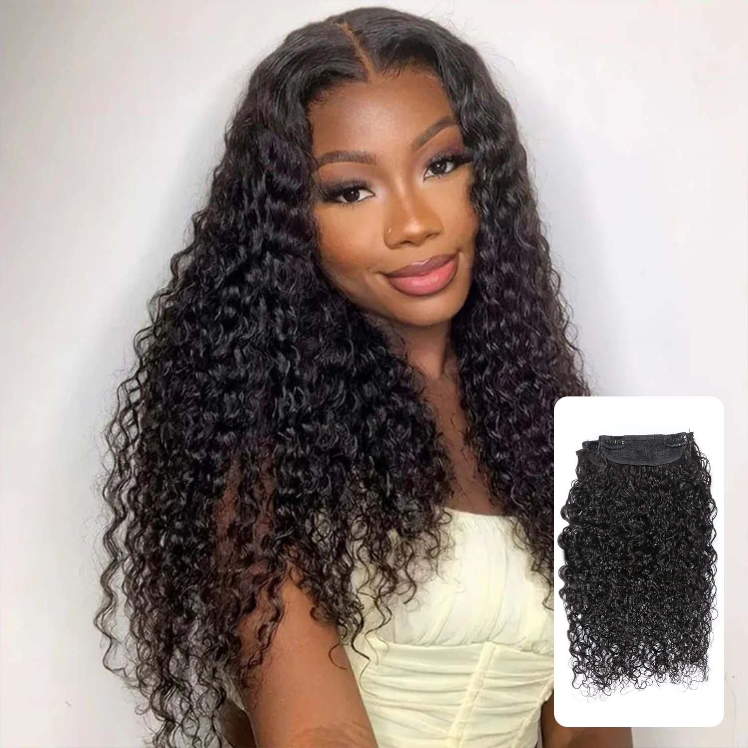 Authris Curly 4-Piece Clip-In Human Hair Extensions | Natural Black