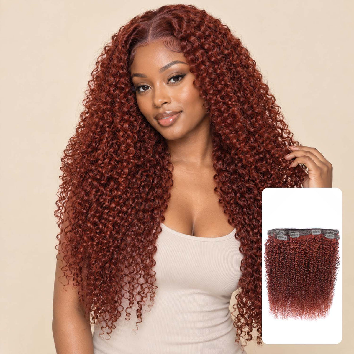 Authris Afro Kinky Curly 8-Piece Clip-In Human Hair Extensions | Auburn Brown