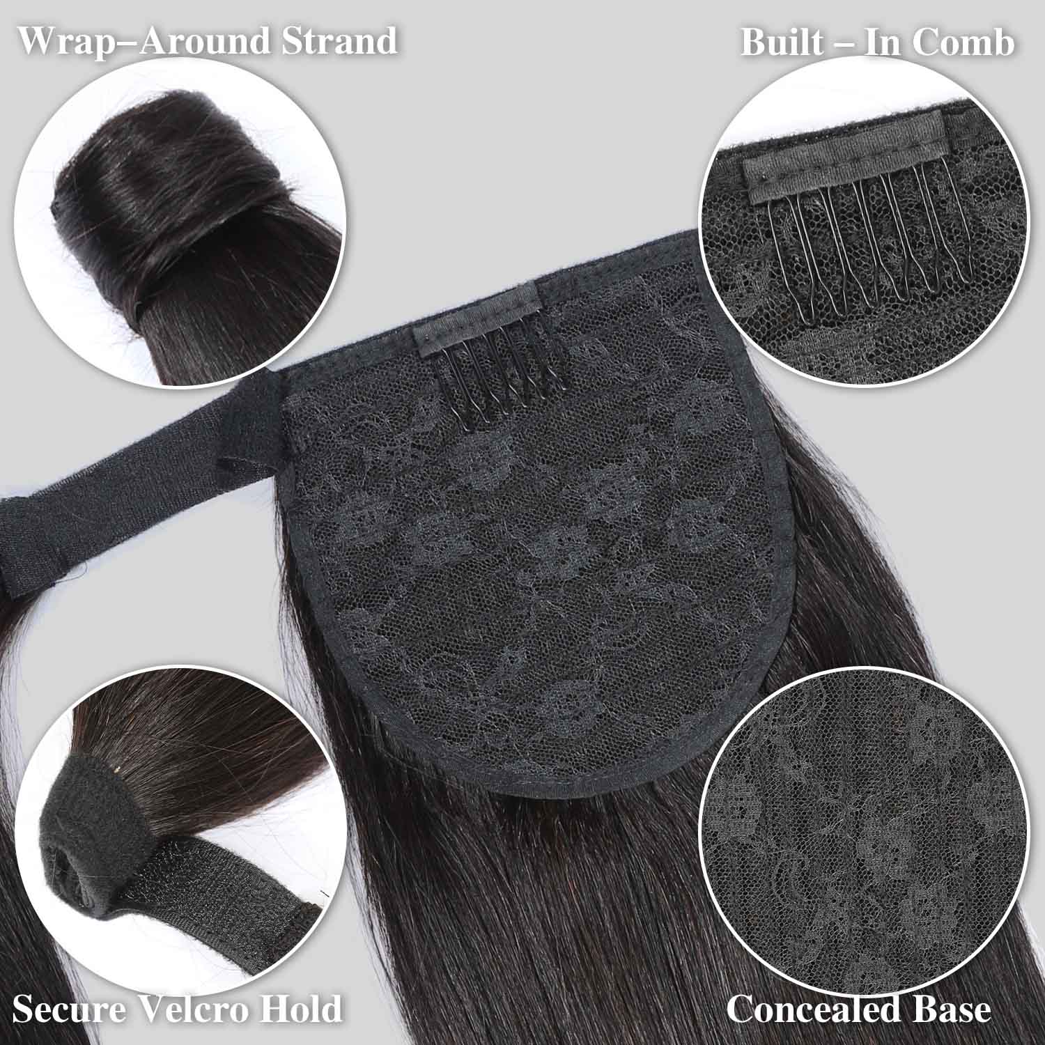 Authris Straight Human Hair Instant Wrap Ponytail | Natural Black