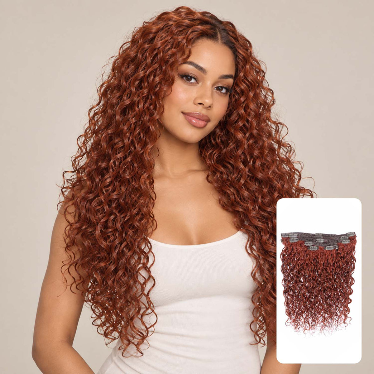 Authris Water Wave 8-Piece Clip-In Human Hair Extensions | Auburn Brown