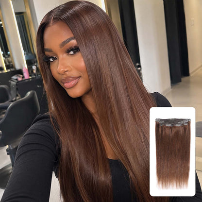 Authris Straight 8-Piece Clip-In Human Hair Extensions | Chocolate Brown