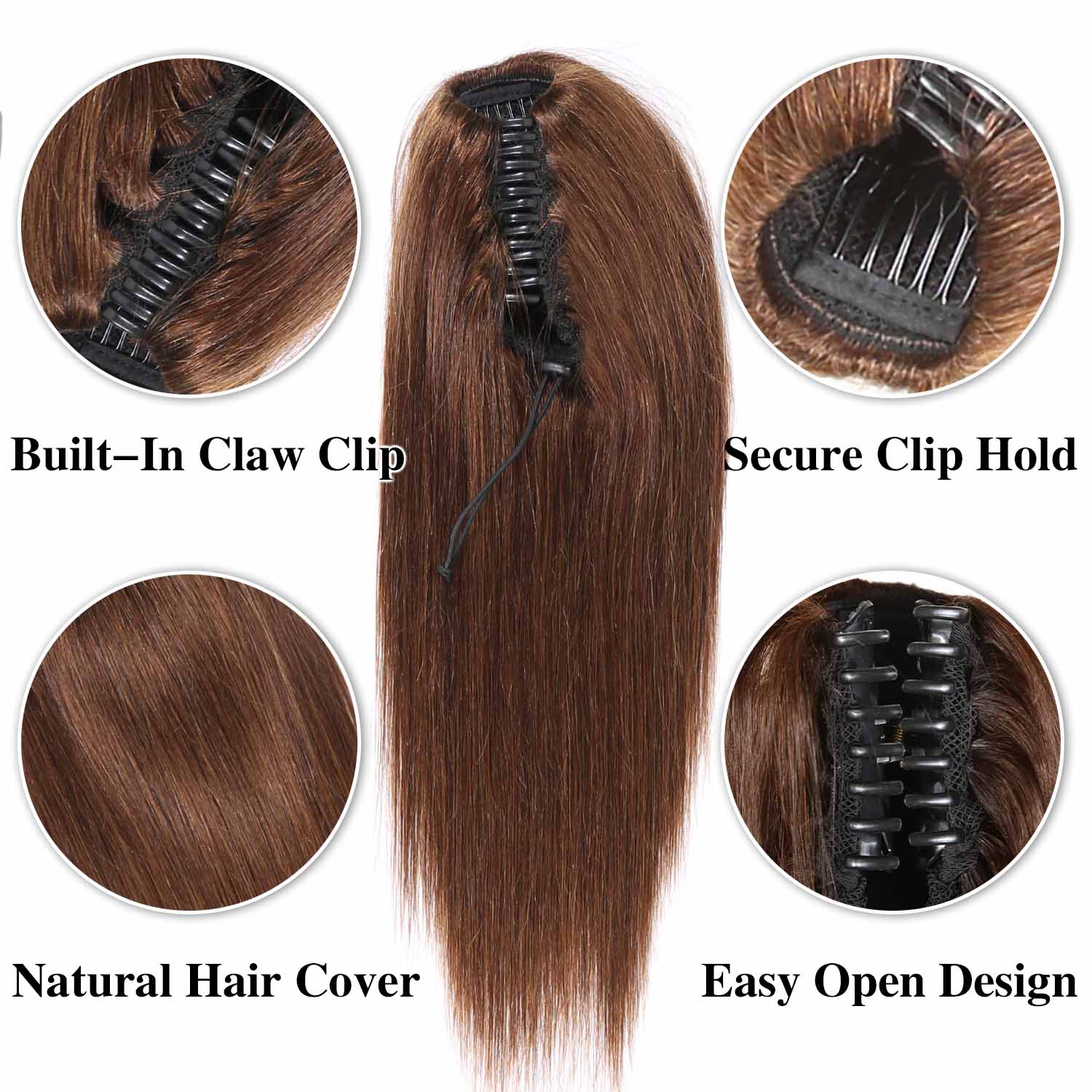 Authris Straight Human Hair Claw Clip Ponytail | Chocolate Brown