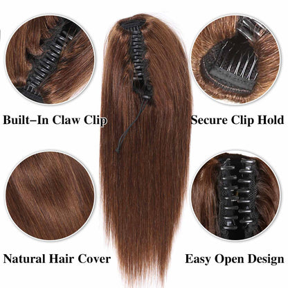 Authris Straight Human Hair Claw Clip Ponytail | Chocolate Brown