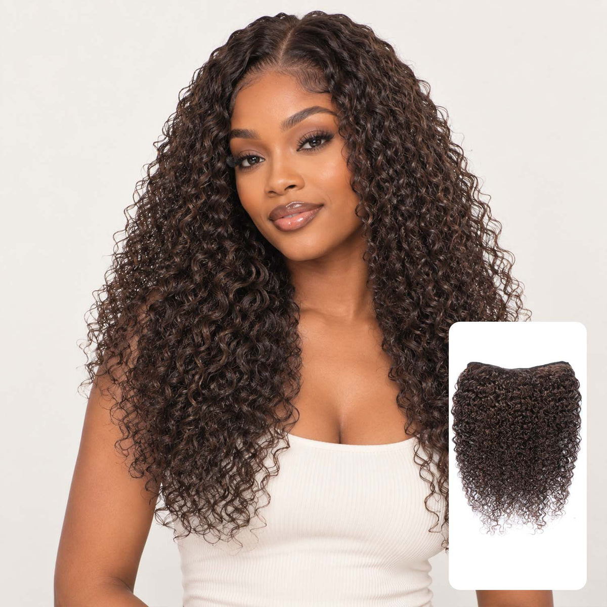 Authris Curly 1-Piece Clip-In Human Hair Extensions | Chocolate Brown