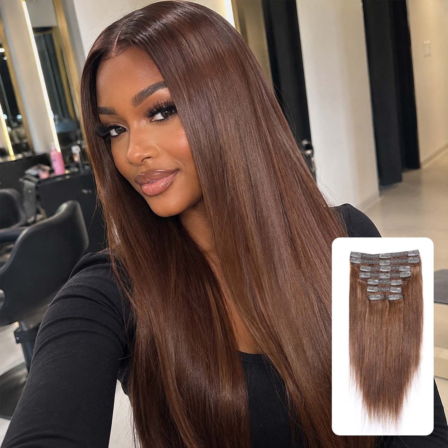 Authris 8-Piece Clip-In Human Hair Extensions | Chocolate Brown