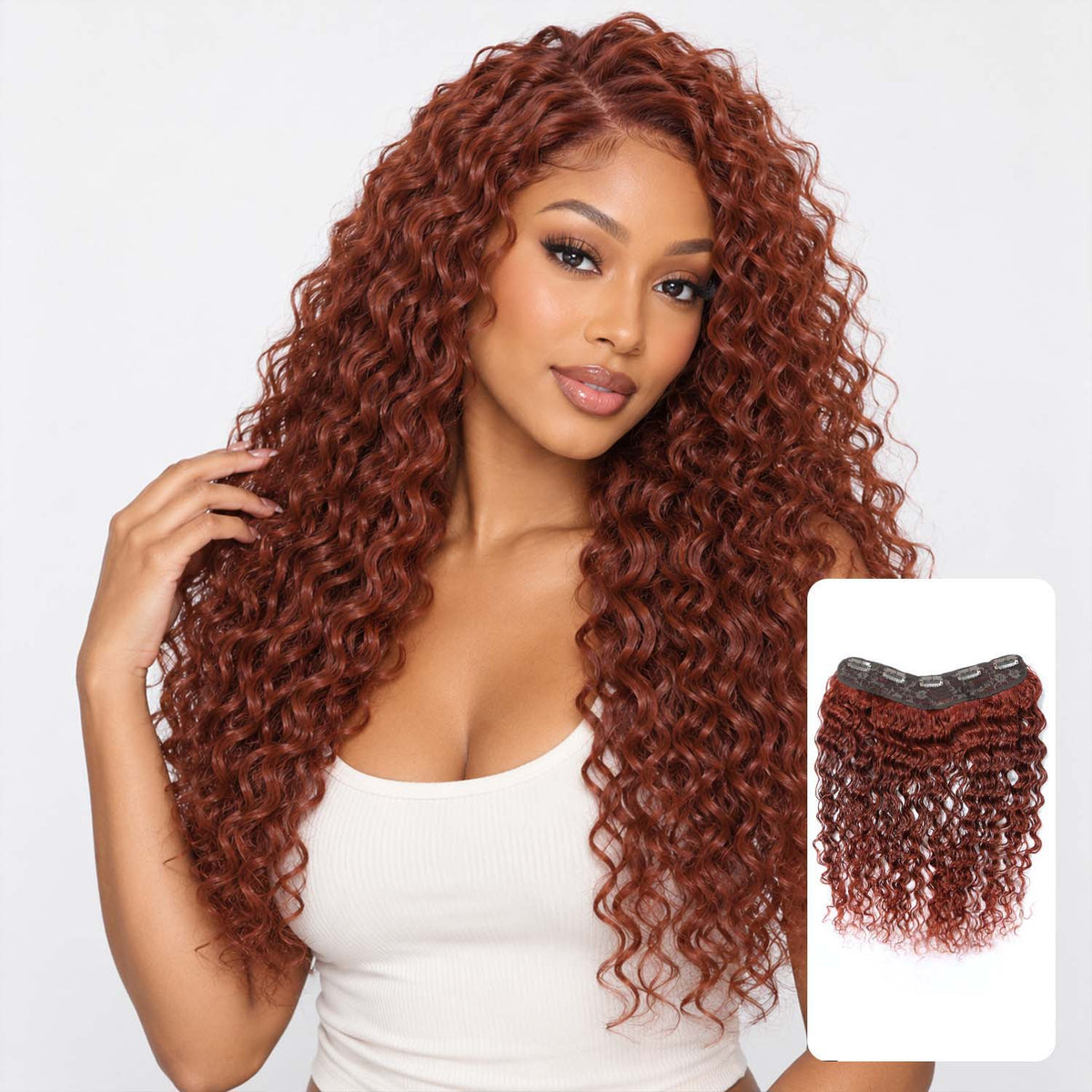 Authris Deep Wave 1-Piece Clip-In Human Hair Extensions | Auburn Brown