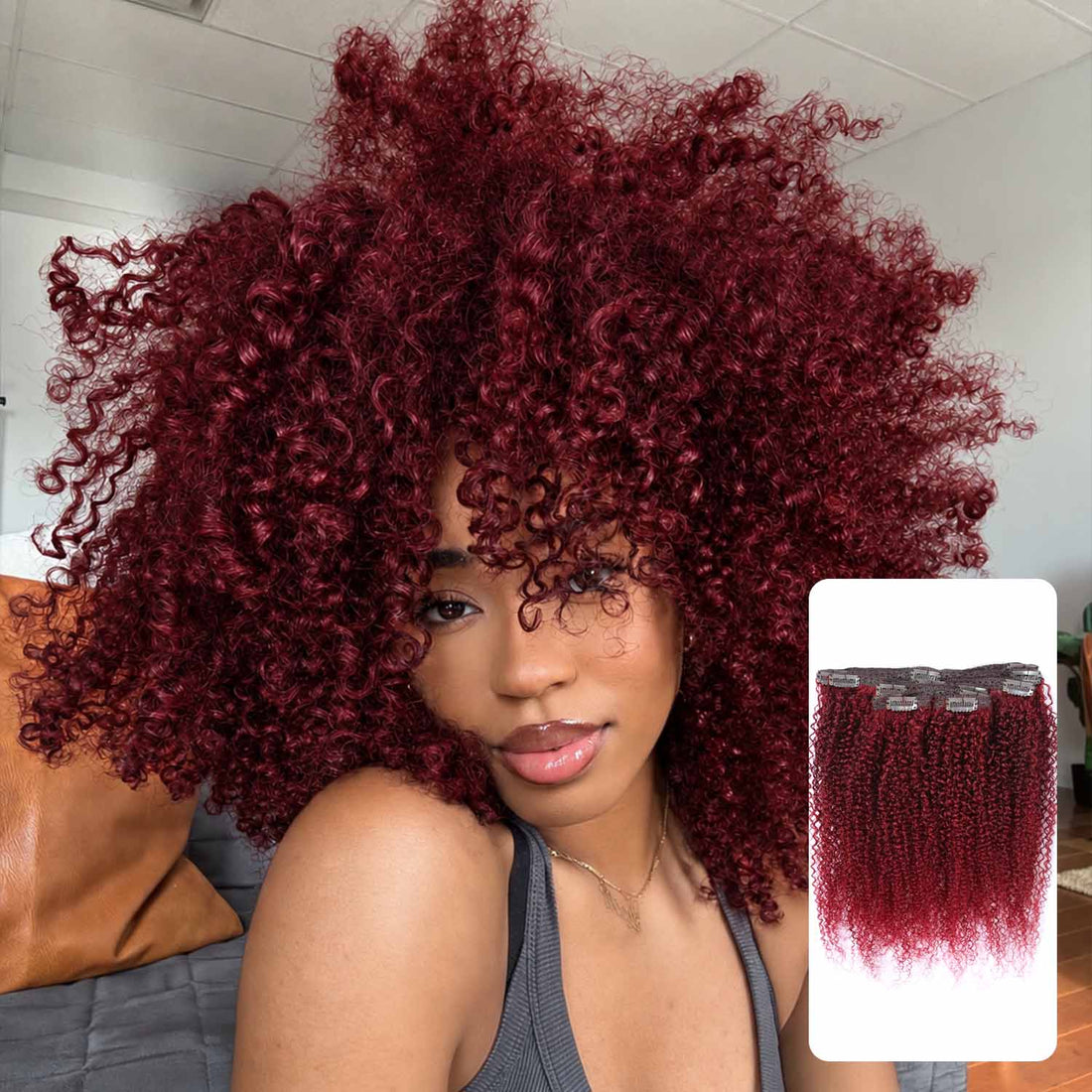 AUTHRIS Afro Kinky Curly Clip-Ins (8-Piece) | Burgundy