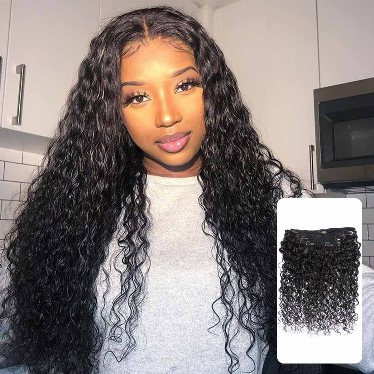 Authris Deep Wave 8-Piece Clip-In Human Hair Extensions | Natural Black