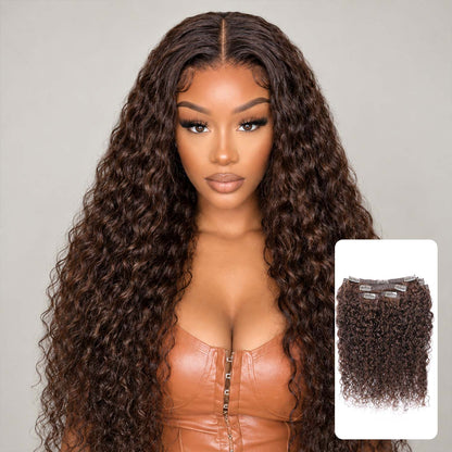 Authris Water Wave 8-Piece Clip-In Human Hair Extensions | Chocolate Brown