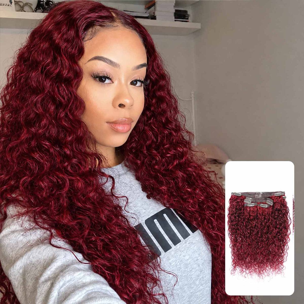 Authris Water Wave 8-Piece Clip-In Human Hair Extensions | Burgundy