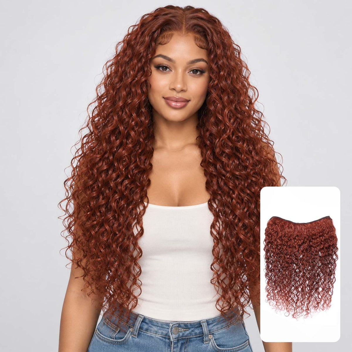 Authris Curly 1-Piece Clip-In Human Hair Extensions | Auburn Brown