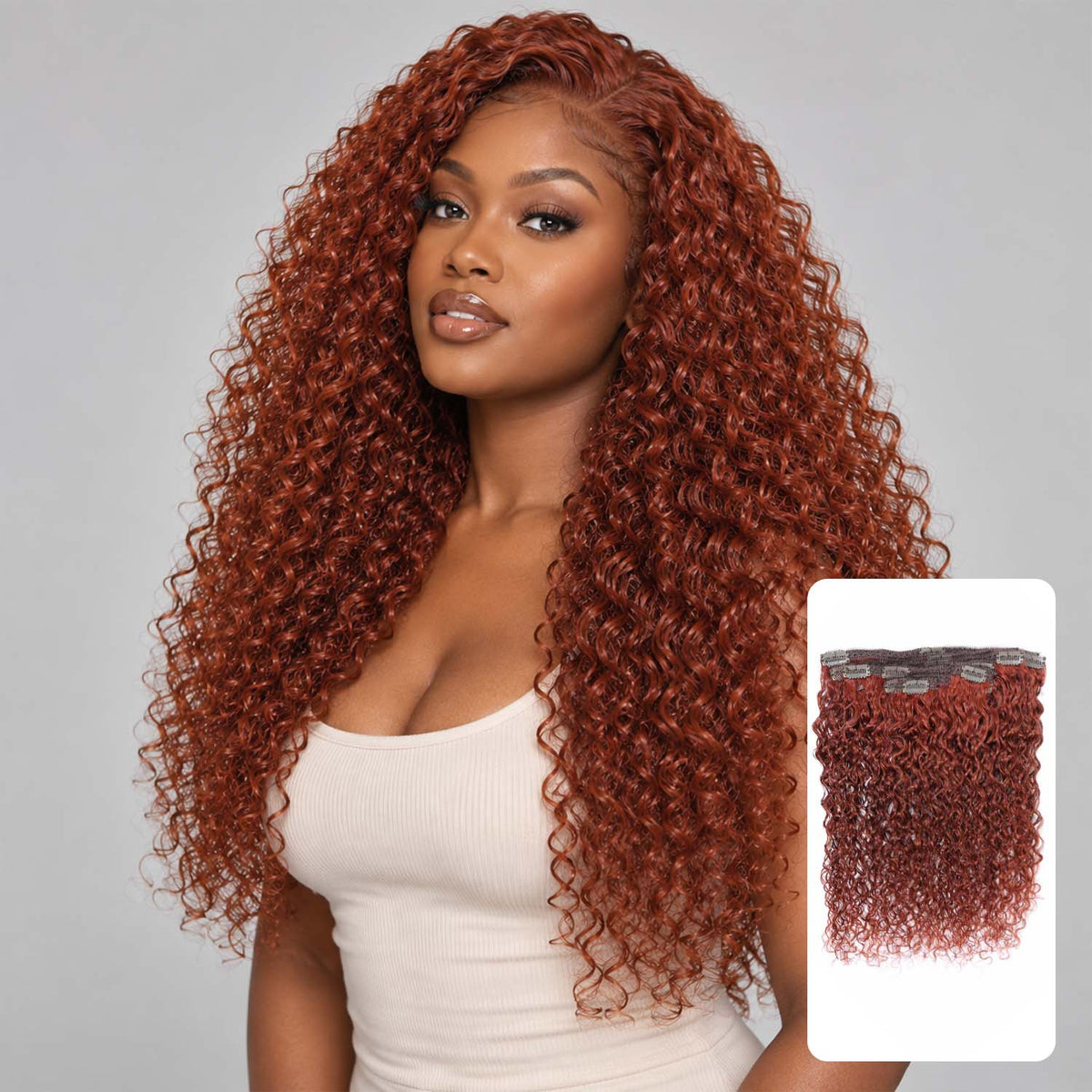 Authris Curly 8-Piece Clip-In Human Hair Extensions | Auburn Brown
