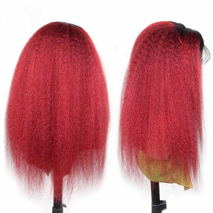 Authris Kinky Straight HD Lace Front Human Hair Wig | Burgundy Ombre