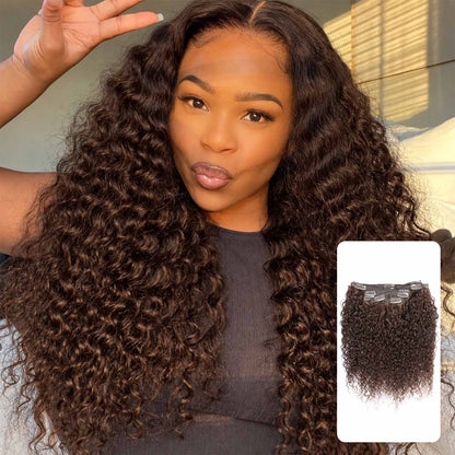 Authris Curly 8-Piece Clip-In Human Hair Extensions | Chocolate Brown