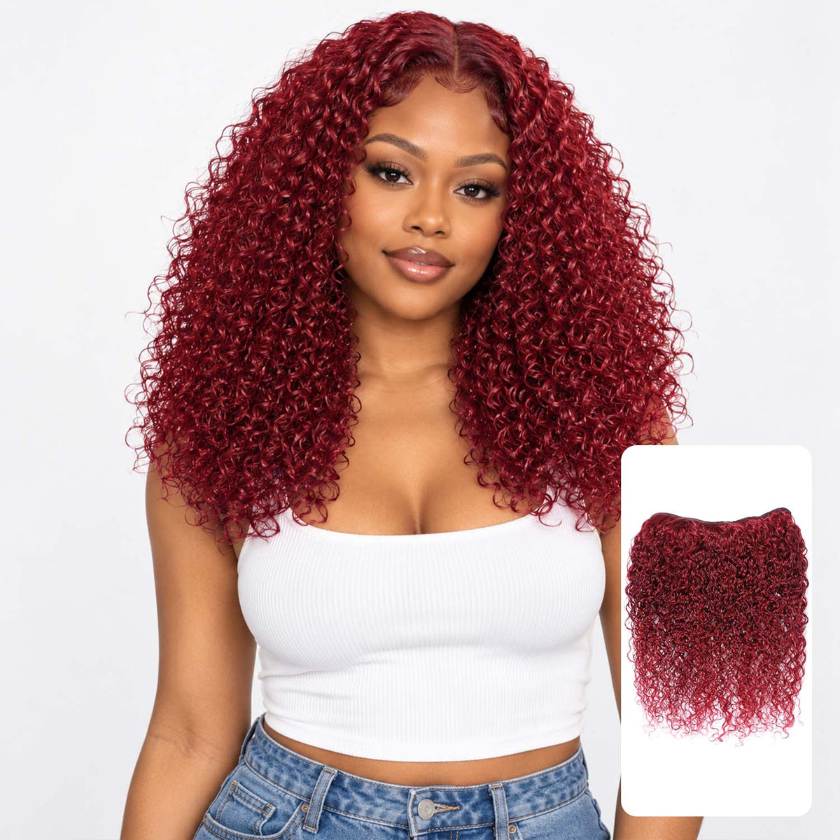 Authris Curly 1-Piece Clip-In Human Hair Extensions | Burgundy