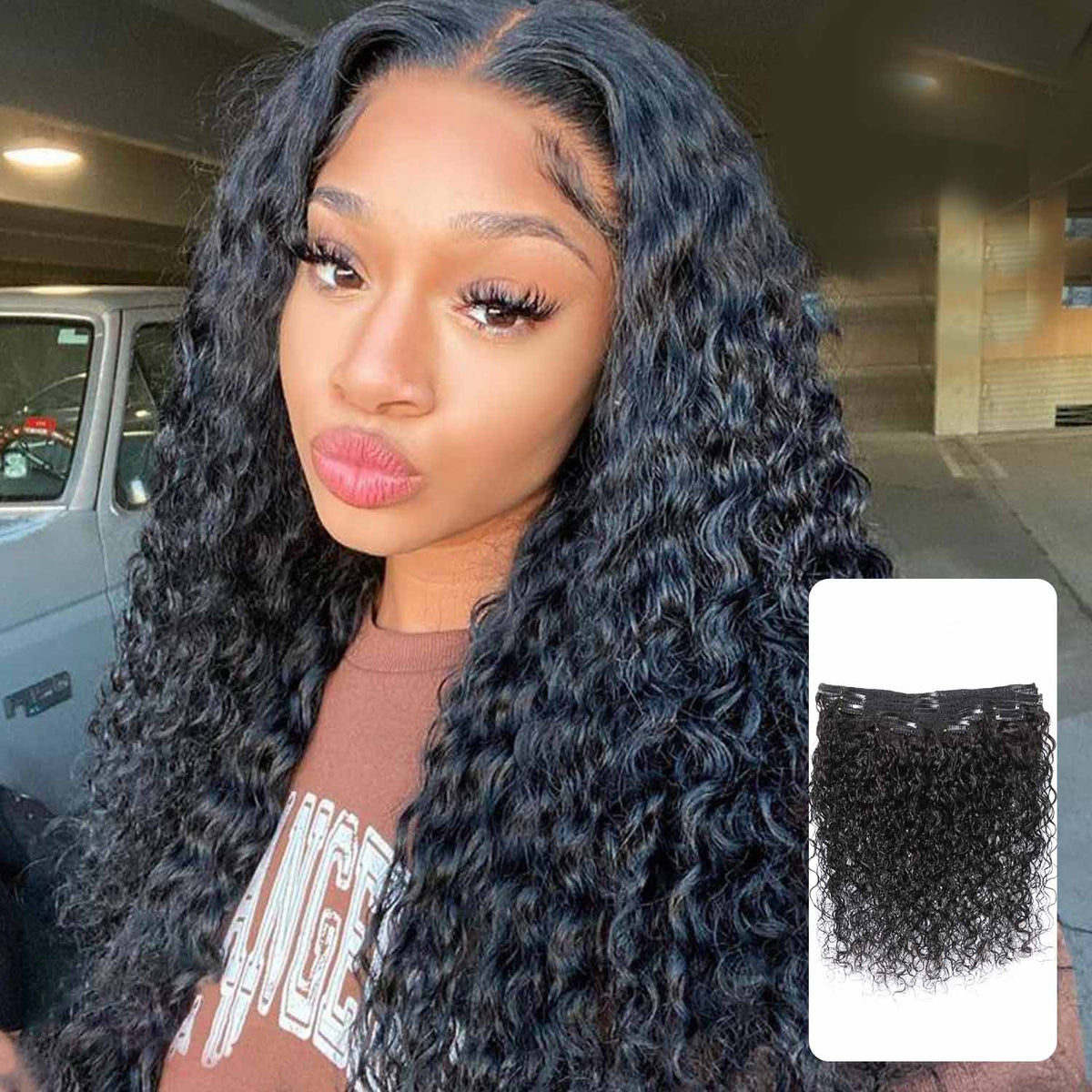 Authris Water Wave 8-Piece Clip-In Human Hair Extensions | Natural Black