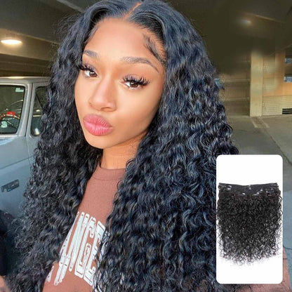 Authris Water Wave 8-Piece Clip-In Human Hair Extensions | Natural Black