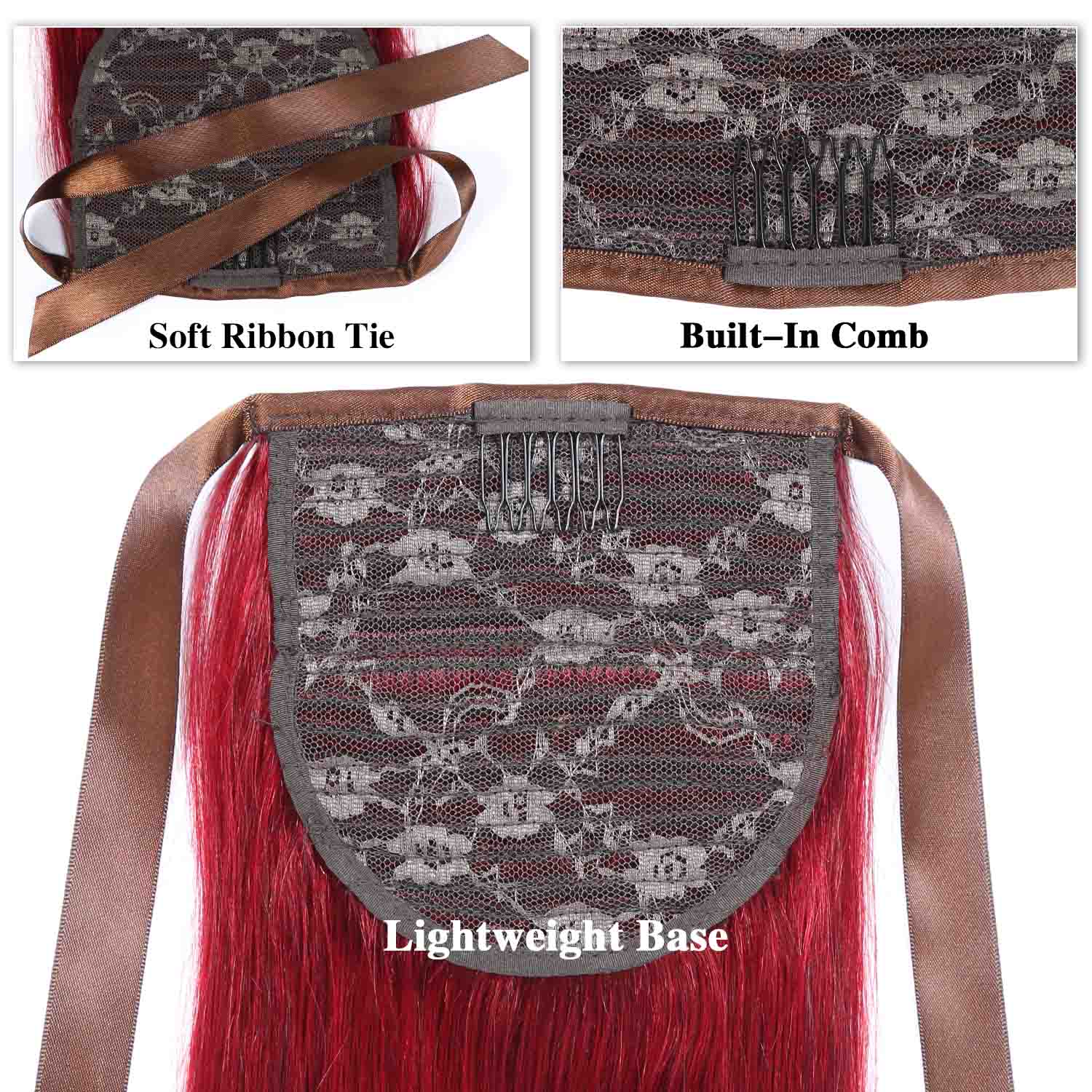 Authris Straight Human Hair Ribbon Ponytail | Burgundy