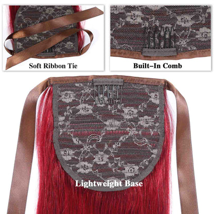 Authris Straight Human Hair Ribbon Ponytail | Burgundy