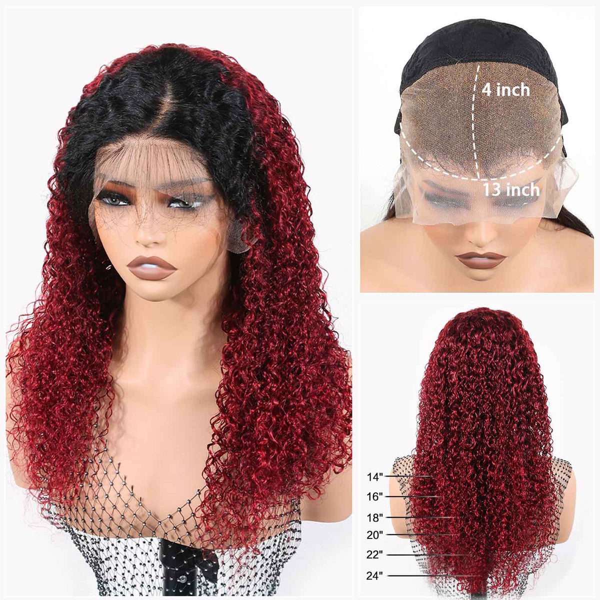 Authris Curly HD Lace Front Human Hair Wig | Burgundy Ombre product photo 4