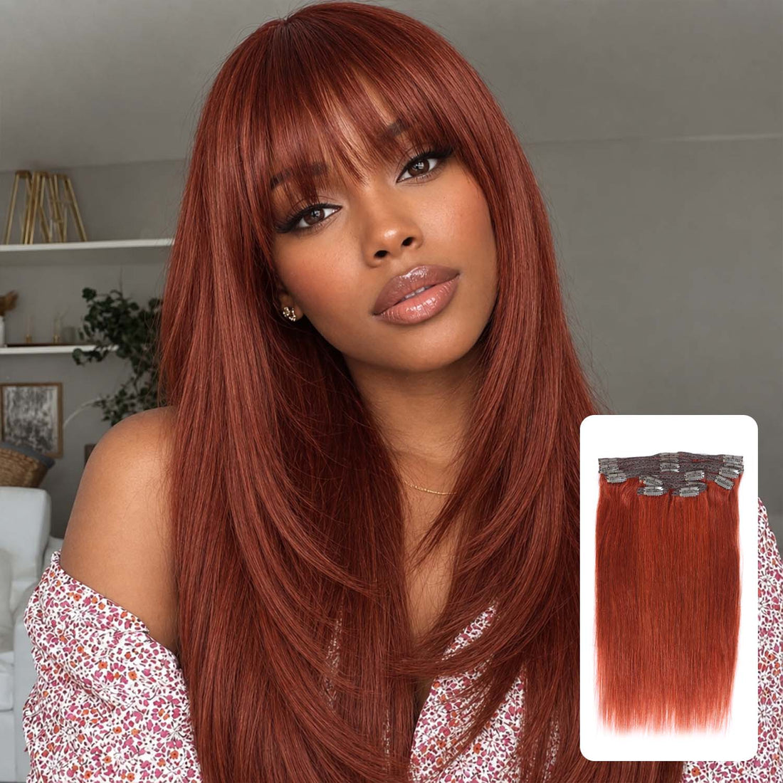 AUTHRIS Straight Clip-Ins (8-Piece) | Auburn Brown
