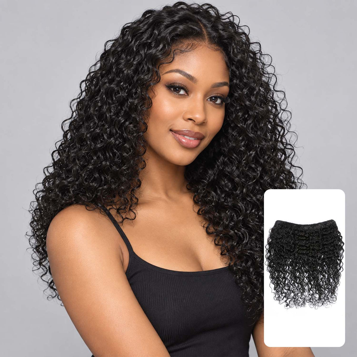 Authris Deep Wave 1-Piece Clip-In Human Hair Extensions | Natural Black