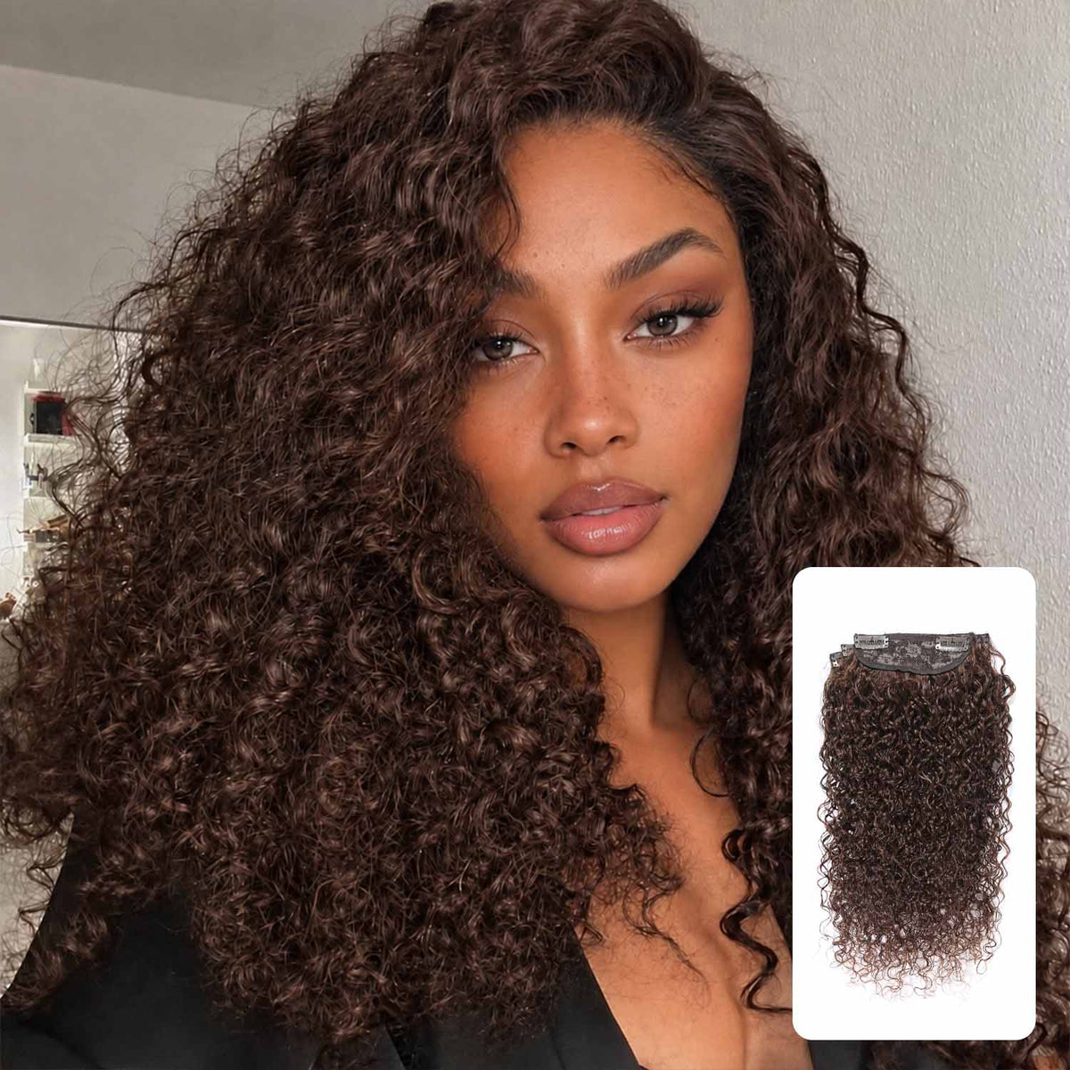 Authris Curly 4-Piece Clip-In Human Hair Extensions | Chocolate Brown