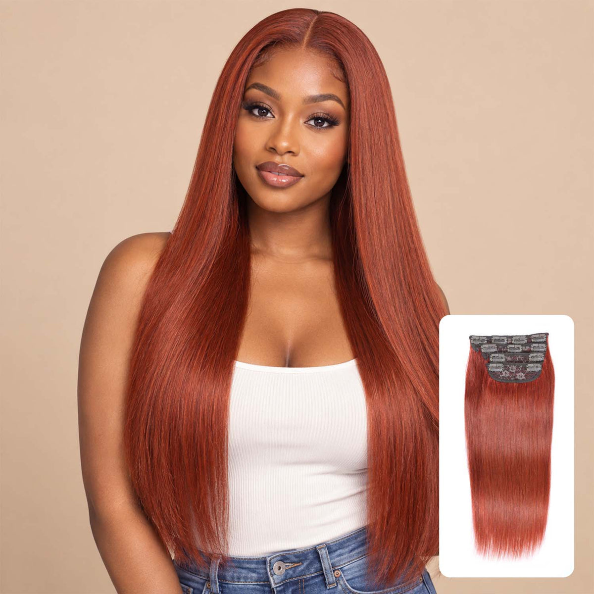 Authris Straight 4-Piece Clip-In Human Hair Extensions | Auburn Brown