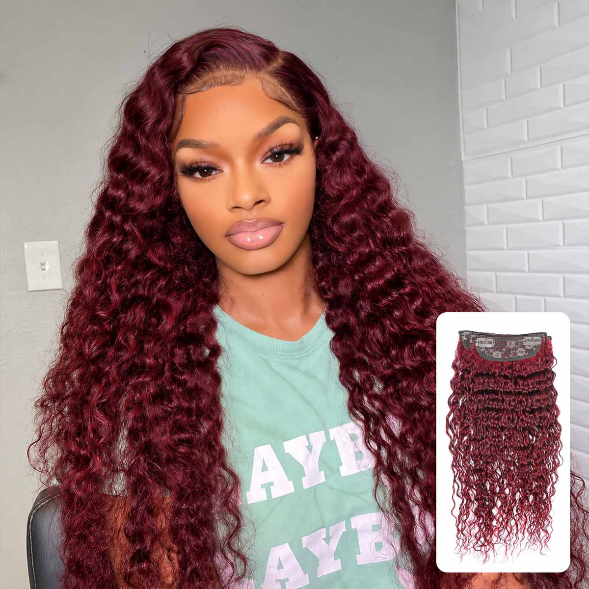 Authris Deep Wave 4-Piece Clip-In Human Hair Extensions | Burgundy